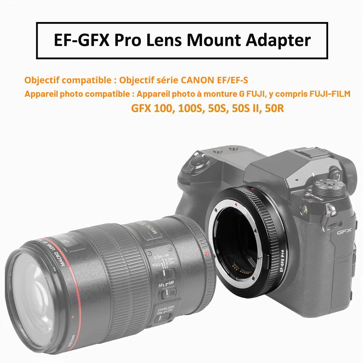 EF-GFX Pro Adaptateur d'objectif Autofocus Compatible avec Canon EF Objectifs à caméras Fuji G-Mount Fuji-Film GFX 100 100S 50S 50R