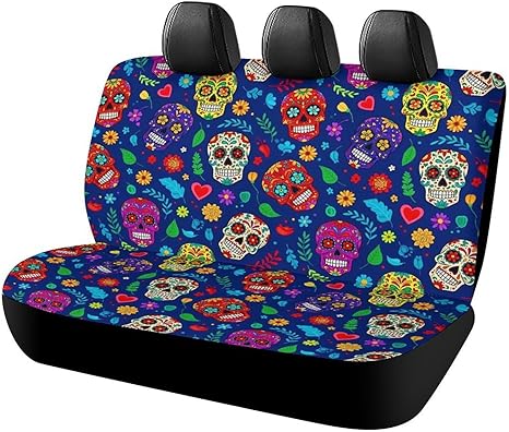 Car Back Seat Covers Accessories Auto Backrest Protective Cover Day Dead Cool Mexican Sugar Skulls Car Bench Cushion Covers Universal Fit for Truck and Vehicles