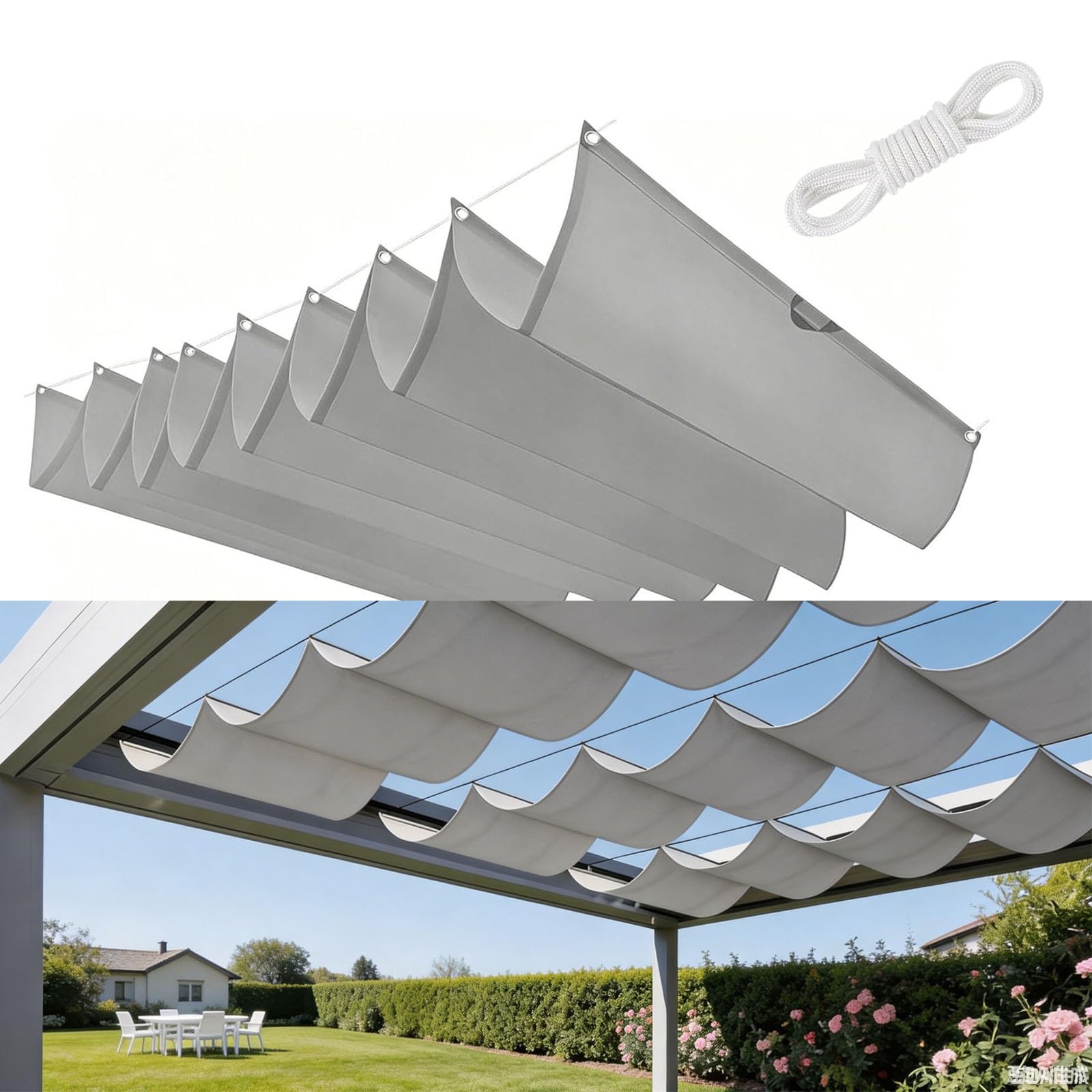 Voile d'ombrage rétractable vague 1.5x3.25m gris clair imperméable pour patio