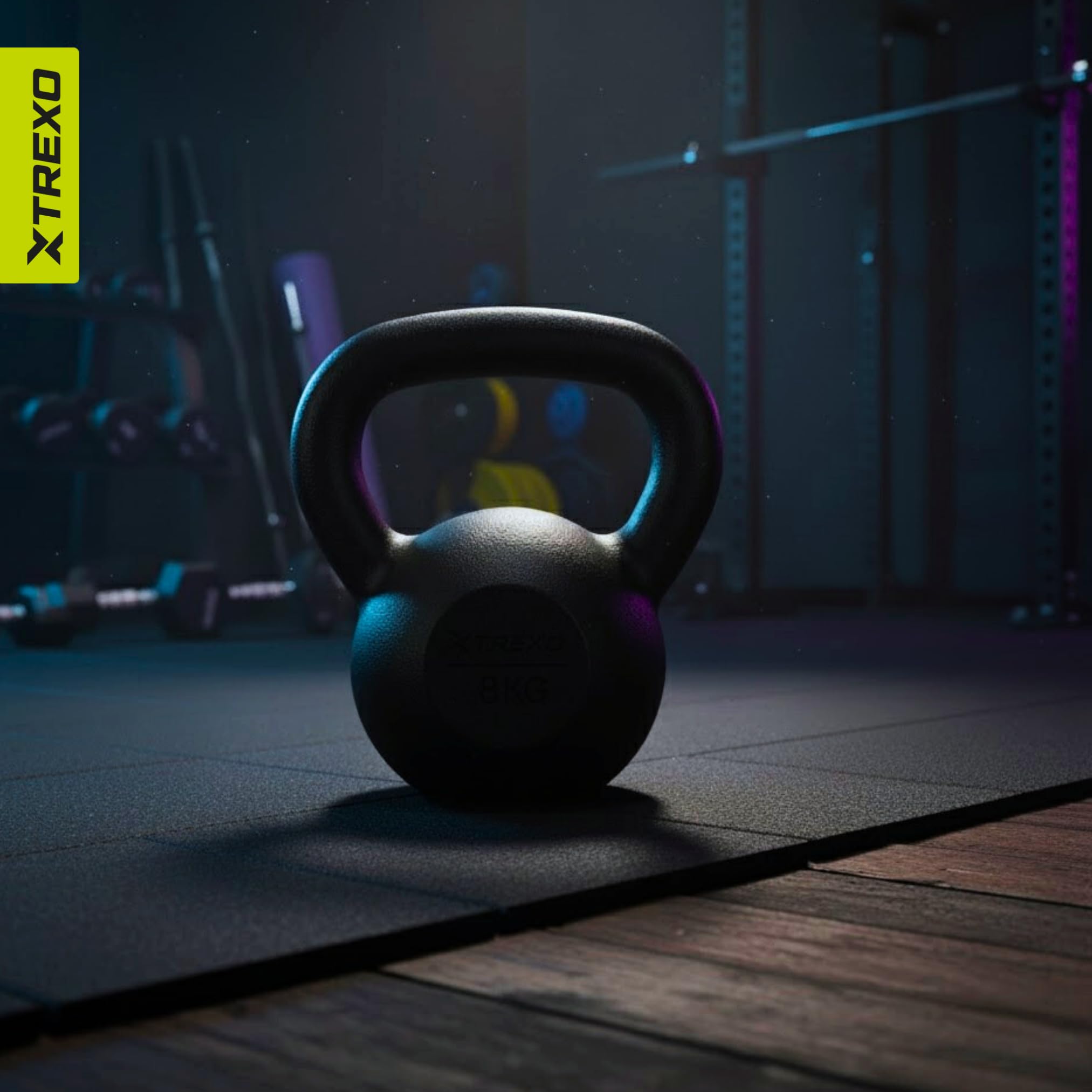 XTREXO Kettlebell Gusseisen, Kugelhantel Guss mit Flachem Boden, Pulverbeschichteter Griff, Schwunghantel für Krafttraining CrossFit Home Gym (8 kg)