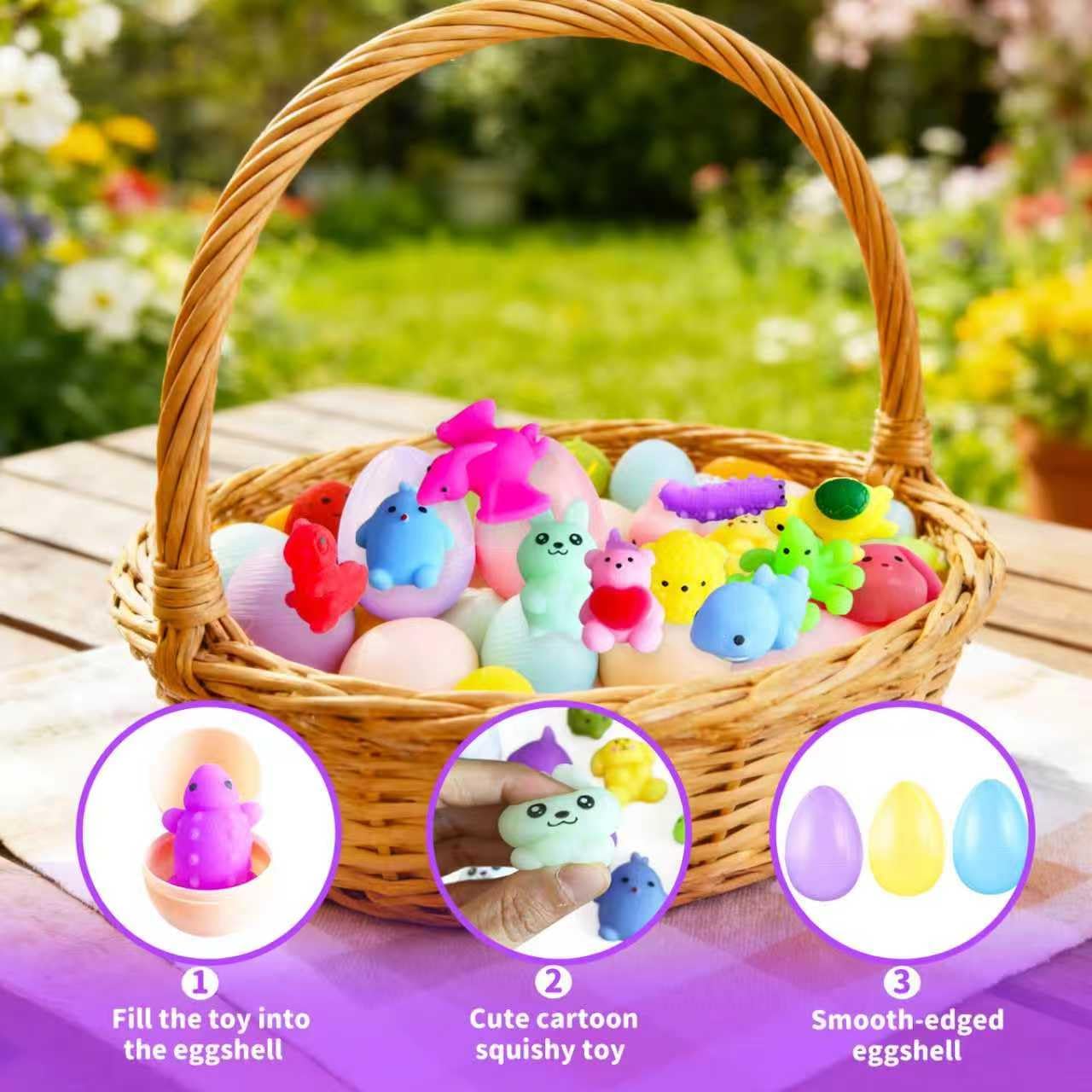 24 Pack Squishy Toys,Easter Basket Stuffers,Easter Egg with Squishy Fidget Toys,Easter Egg with Squishies Animal Toys Kids Classroom Gift Exchange Party Favors