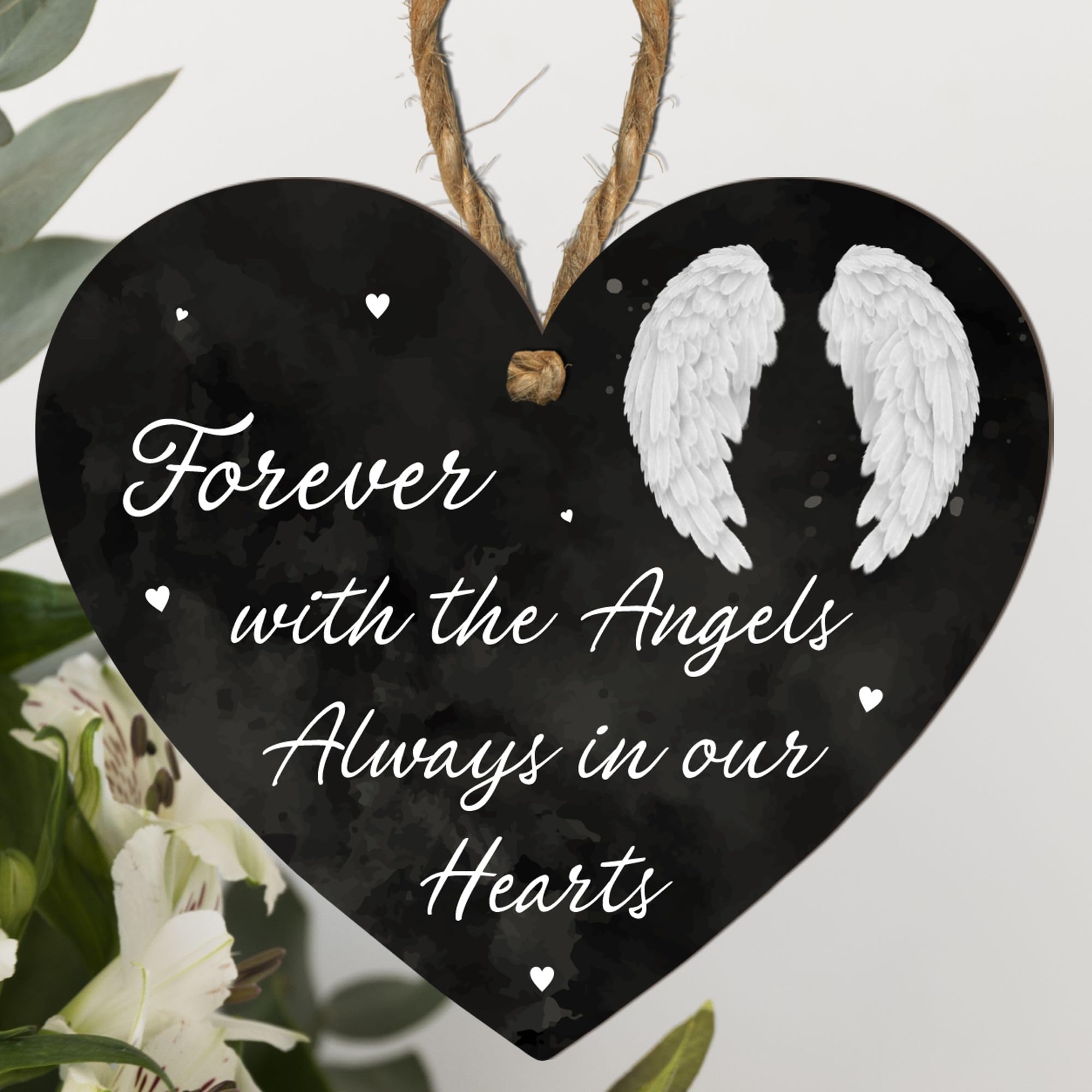 Memorial Plaque – "Forever with the Angels, Always in Our Hearts" – Elegant Sympathy Keepsake – Thoughtful Remembrance Gift for Grieving Loved Ones (Angel Wings, Large: 23 cm (H) × 20 cm (W))