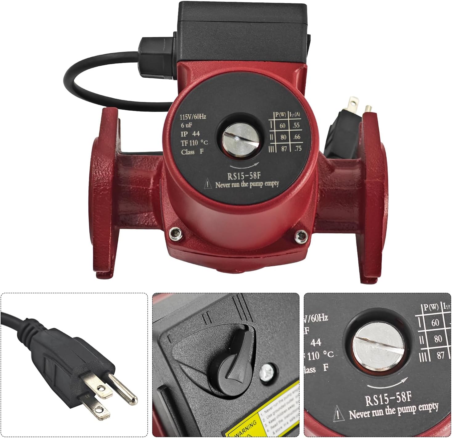 115V 17GPM Three-Speed Circulator Pump Replacement for Grundfos UPS15-58FC (UPS 15-58 FC) Nonsubmersible Circulation Pump 1/25HP Replace# 59896341