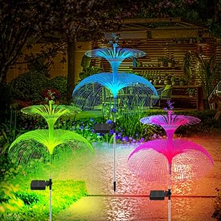 Elvaesther 3 peças de luzes solares de jardim, luzes solares de água-viva ao ar livre luzes LED coloridas para jardim luzes externas alimentadas por energia solar para caminho, pátio, quintal, deck, passarela
