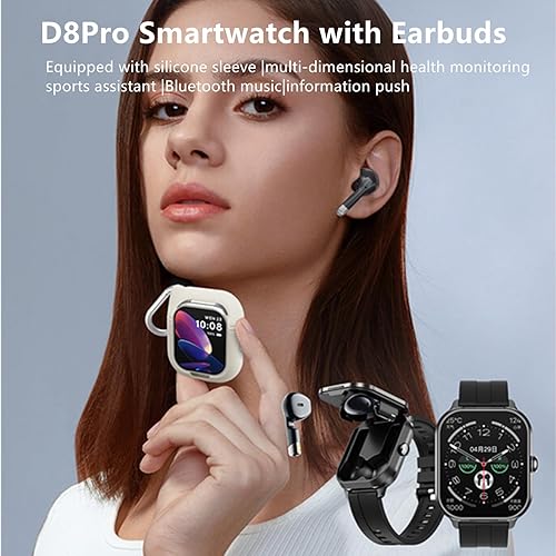 Miniatura 2 de D8Pro - Reloj inteligente TFT de 2.01 pulgadas con audífonos, reloj inteligente TWS, auriculares inalámbricos Bluetooth, monitor de salud,