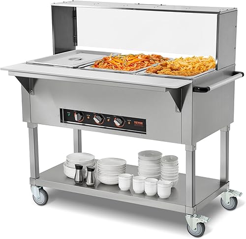 Miniatura 13 de Vevor - Calentador de alimentos comercial de 4 bandejas, mesa de vapor eléctrica de 4 x 20.6QT, calentador de alimentos para buffet de catering