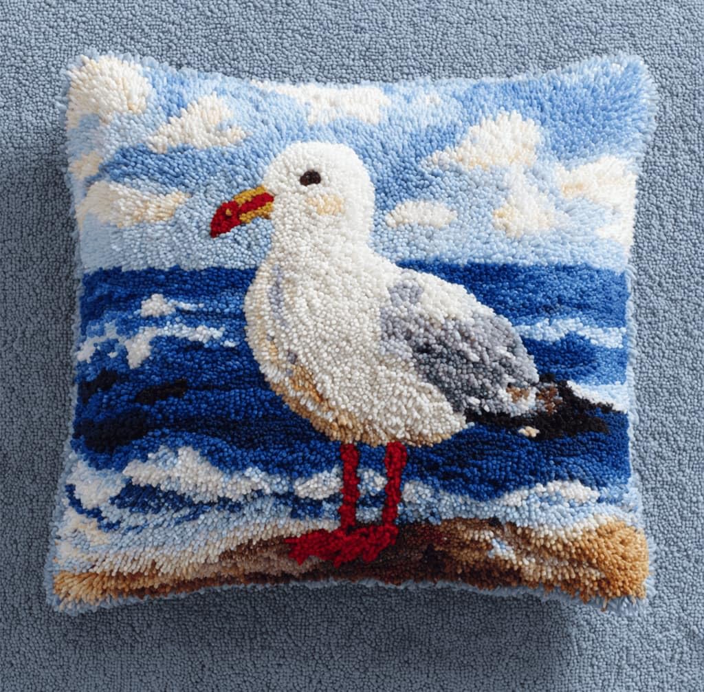 Kitquiver Latch Hook Cushion Kit,Seagull DIY Throw Pillow Cover 43X43Cm