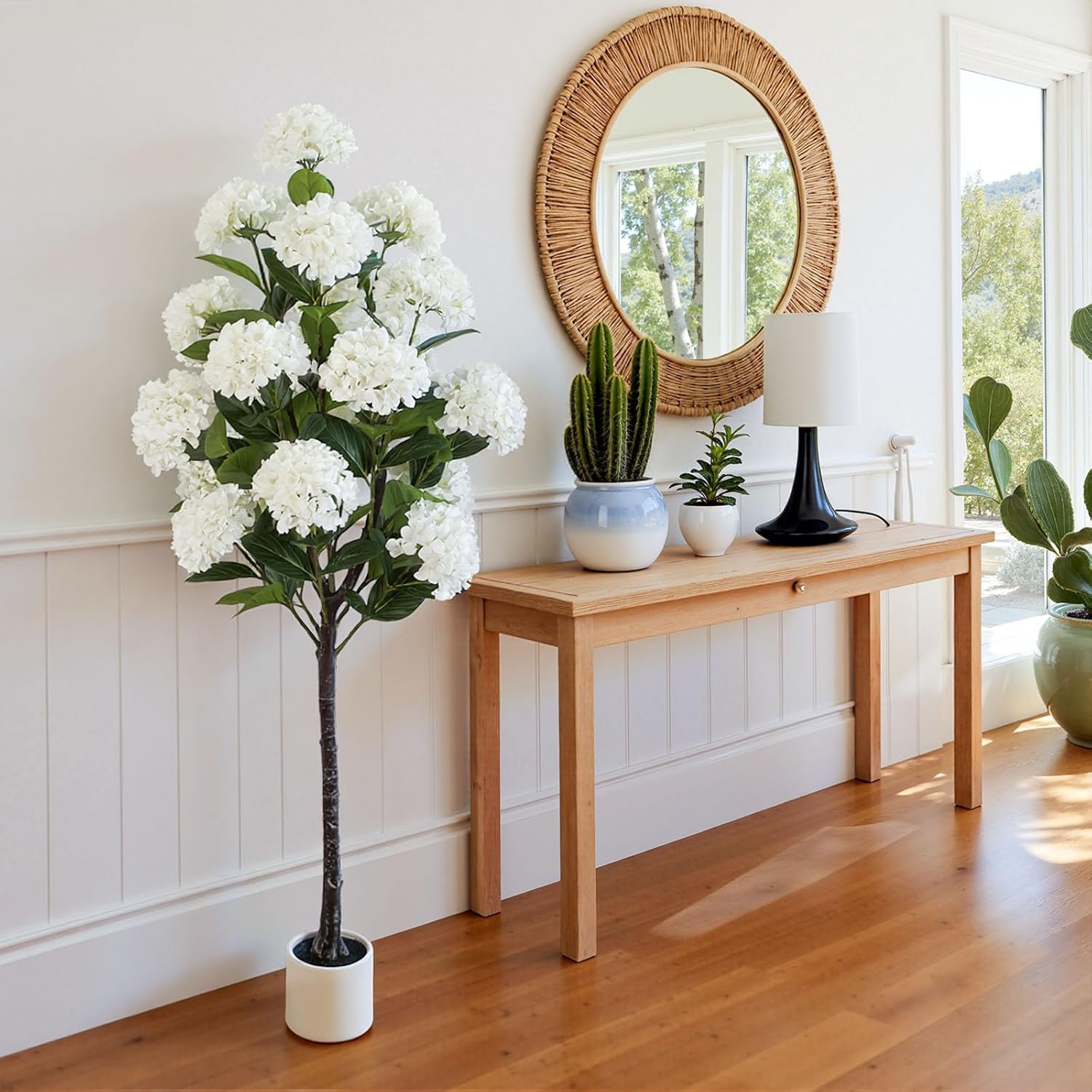 6 FT Artificial Hydrangea Tree- Large Faux Hydrangea Plants Indoor Outdoor，Fake Flower Trees with White Tall Planter for Home Garden,Front Decor - Image 5