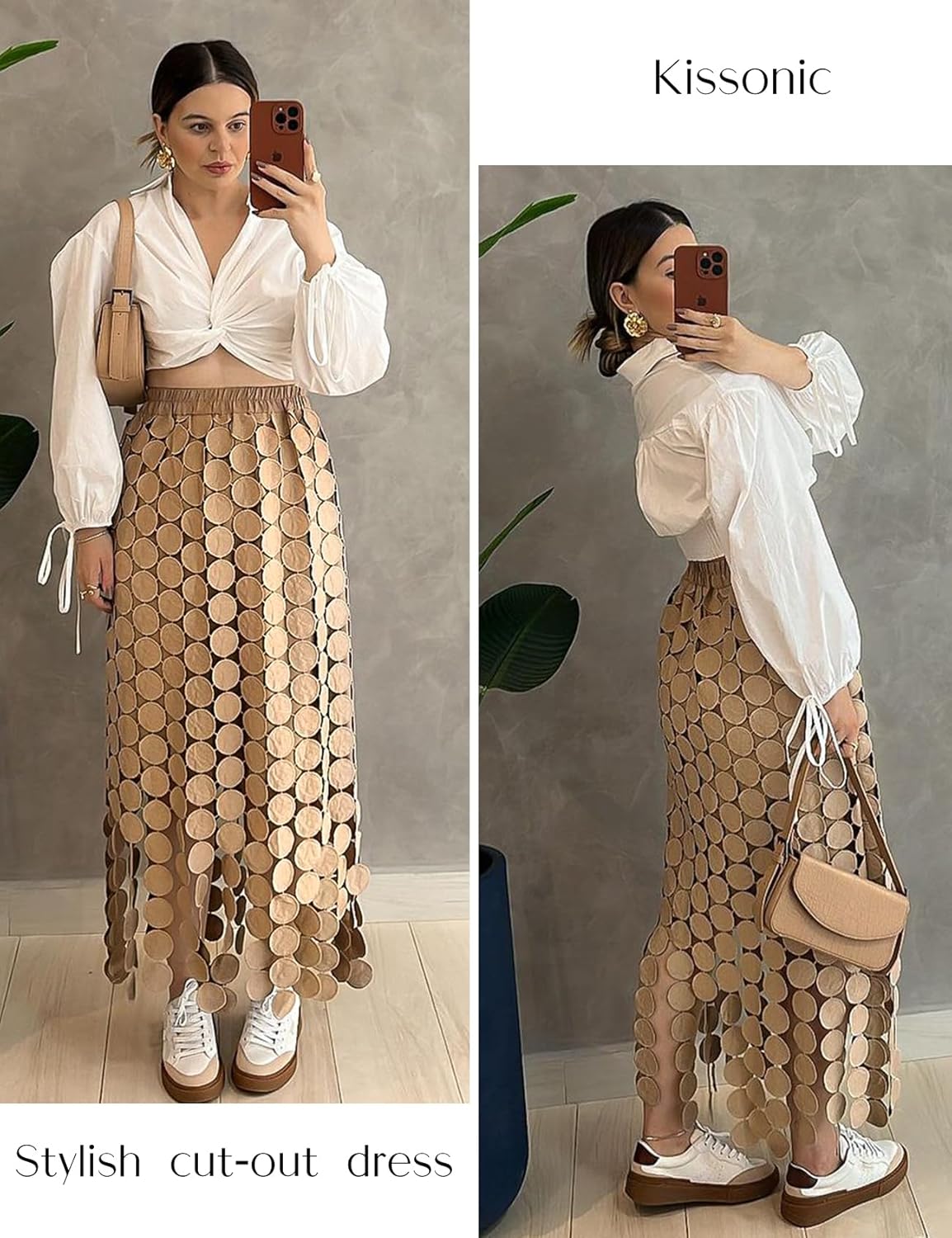 Kissonic Womens Long Fringe Maxi Skirt Summer Hollow Out Boho Elastic High Waist Skirt - Image 4