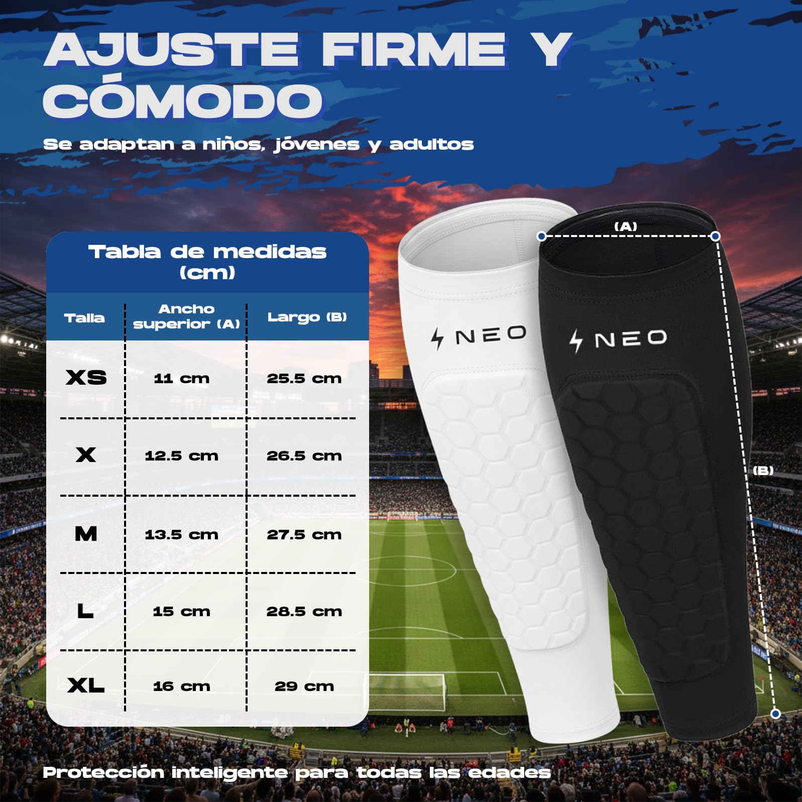 NeoDynamic - 2 Pares Espinilleras Futbol Niño Premium | Protección de Pantorrilla para Adultos y niños | Bolsa De Regalo | Transpirable y Antigolpes | Ideales para Fútbol, Baloncesto, Ciclismo - 3
