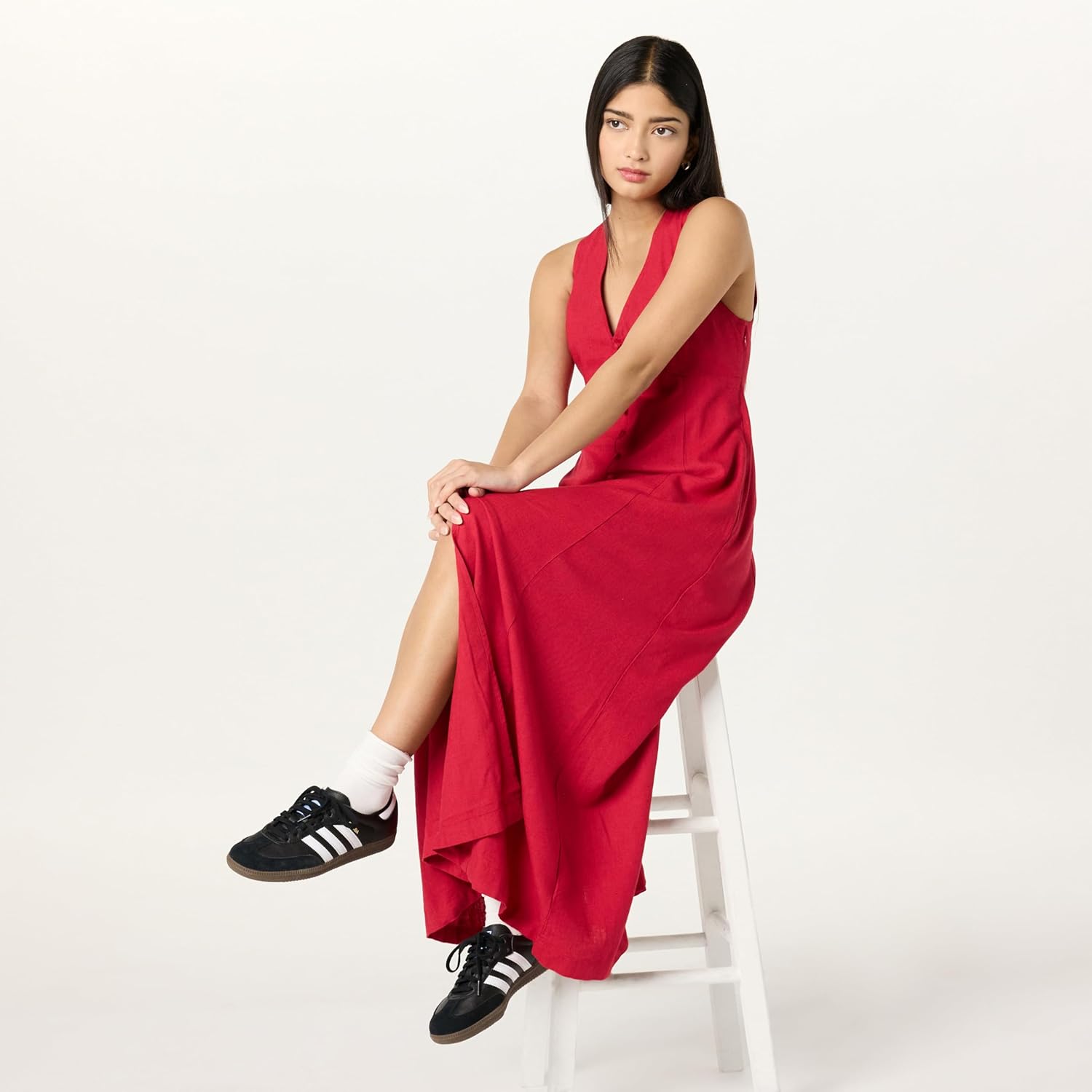 The Drop Women's Blanca Linen Button-Front V-Neck Maxi Dress - Image 4