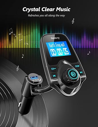 Nulaxy KM18 Bluetooth 5.4 Car Adapter with 1.44 Clear Display & Flexible Gooseneck - FM Radio Transmitter & Bluetooth Receiver for Hands-Free Calls, Wireless Music via BT/FM/AUX/TF, USB Car Charger