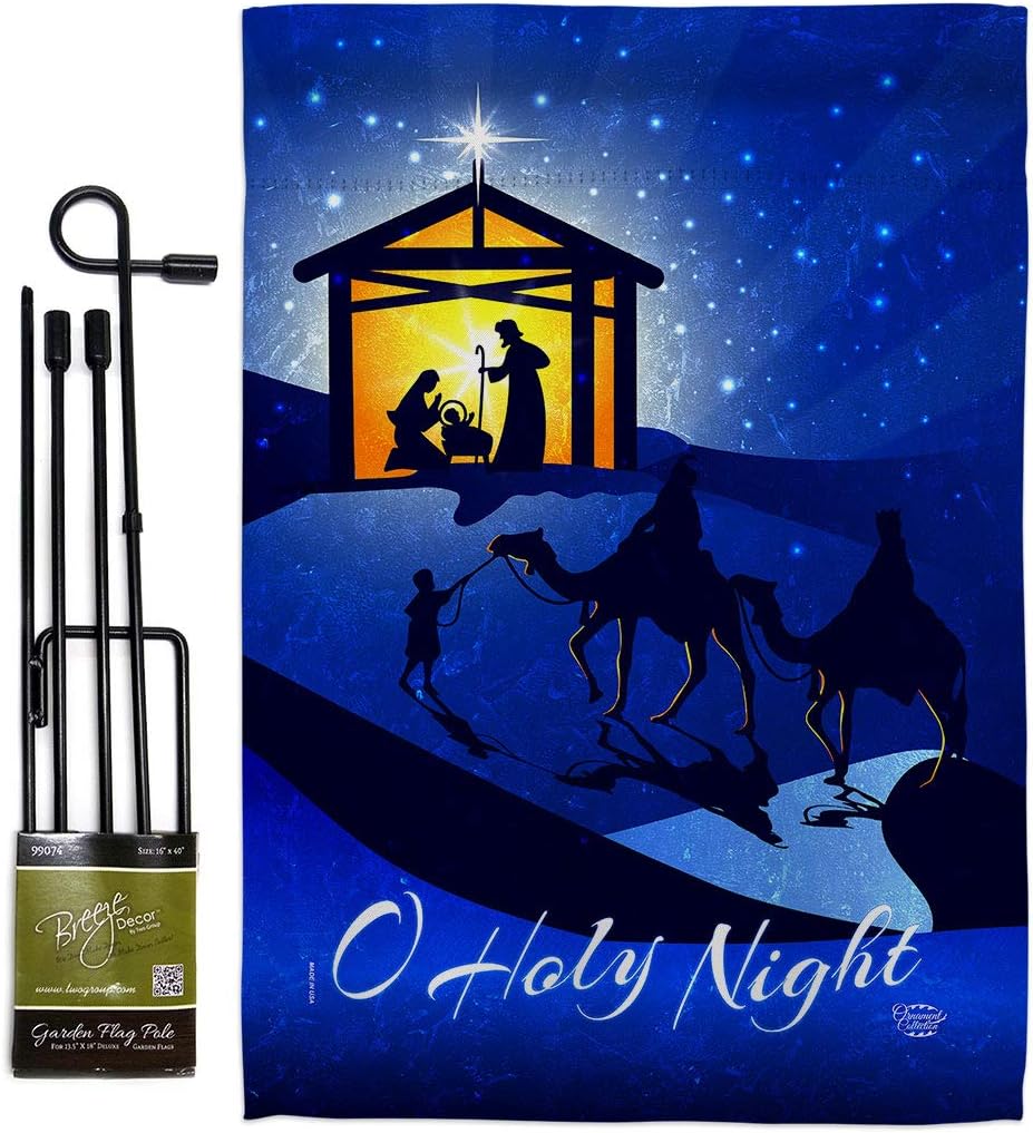 Star of Bethlehem Garden Flag Set Wall Holder Wintertime Nativity Three King Religious Holy Family Season Christian Small Decorative Gift Yard House Banner Made In USA 13 X 18.5