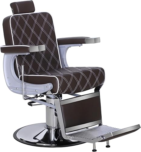 BarberPub Silla de peluquero vintage de metal resistente, multiusos hidráulica reclinable, salón de belleza, spa, champú 3825 (marrón)