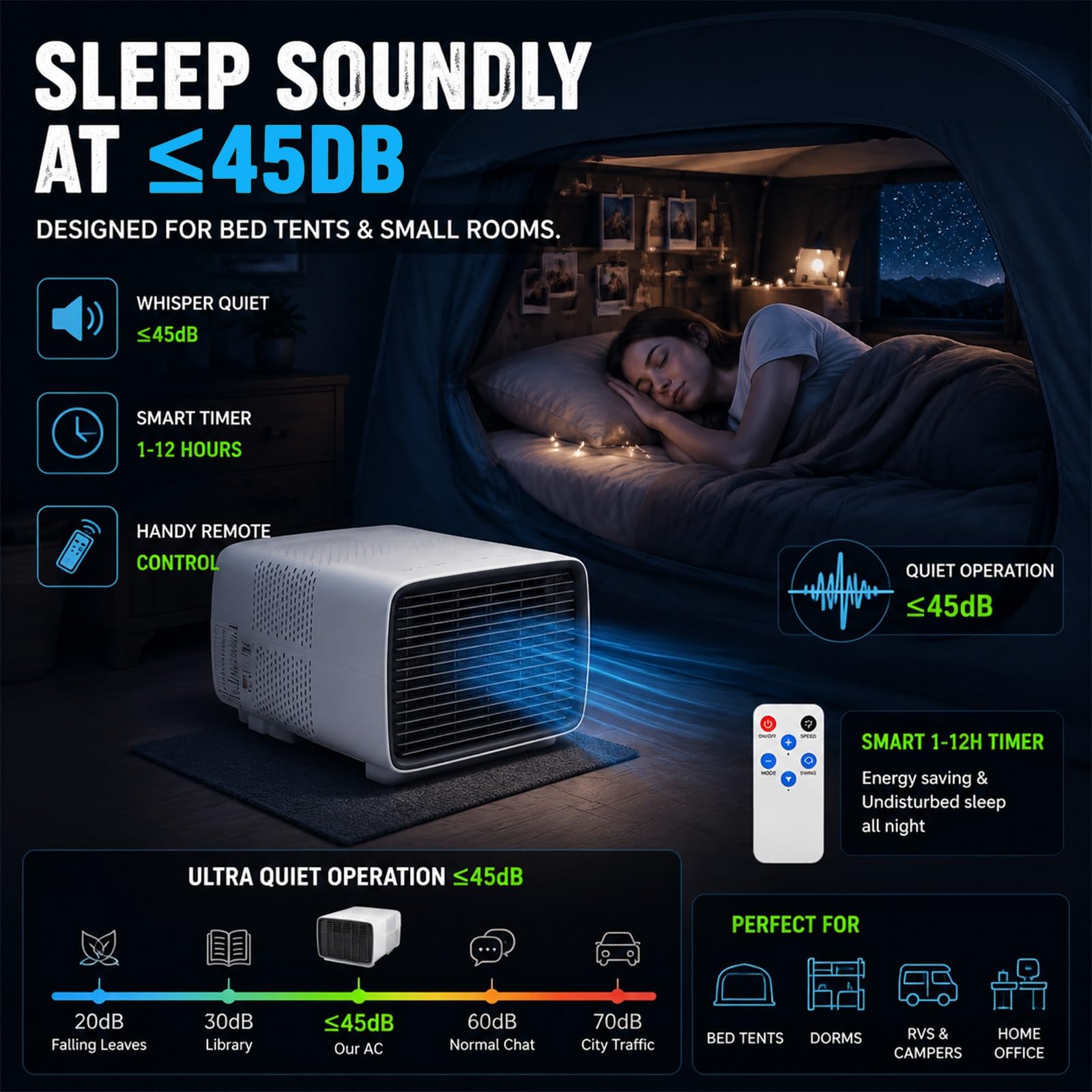 Aire Acondicionado Portátil Camping, 2700 BTU Mini Clima para Tienda de Campaña, Aire Acondicionado con Compresor Real, 280W para Camper, Van & Viaje