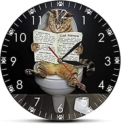 Miniatura 3 de Wall Clock Modern Funny Cat On Toilet with Newspaper Modern Design Reloj De Pared Watch Kids Room Decorative Kitty Lover Gift