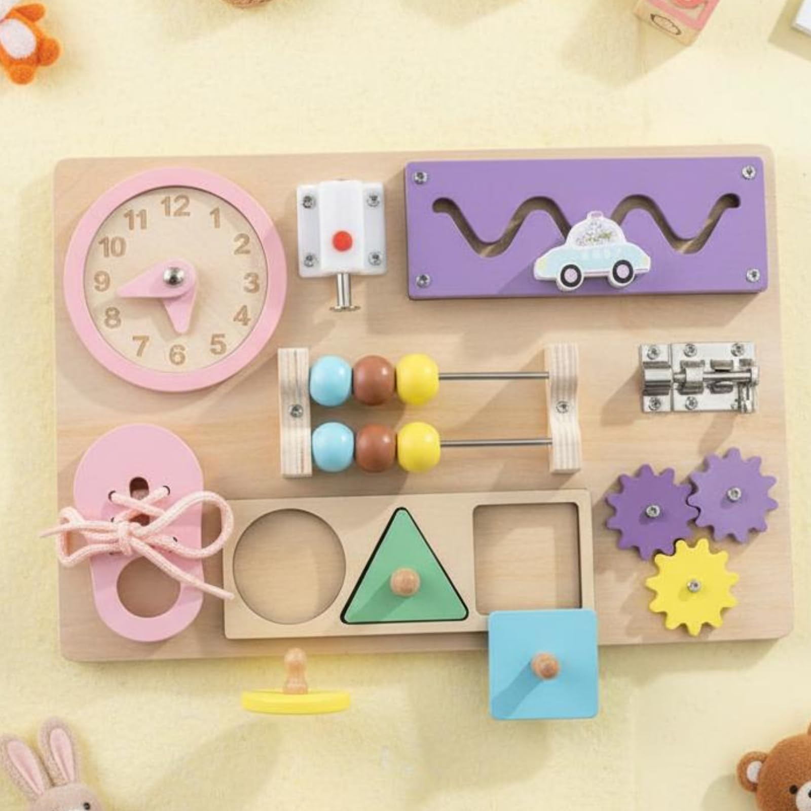 Harilla Children Learning Board Tavolo Bambini Tavolo attività Tavolo Educativo con Perline in Legno per Apprendimento Pratico Adatto a Casa Asilo Scuola, Arcobaleno