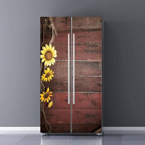 Miniatura 9 de Juego de envoltura de vinilo autoadhesivo para refrigerador, textura de madera, mural de puerta, adhesivo extraíble para nevera, calcomanía para