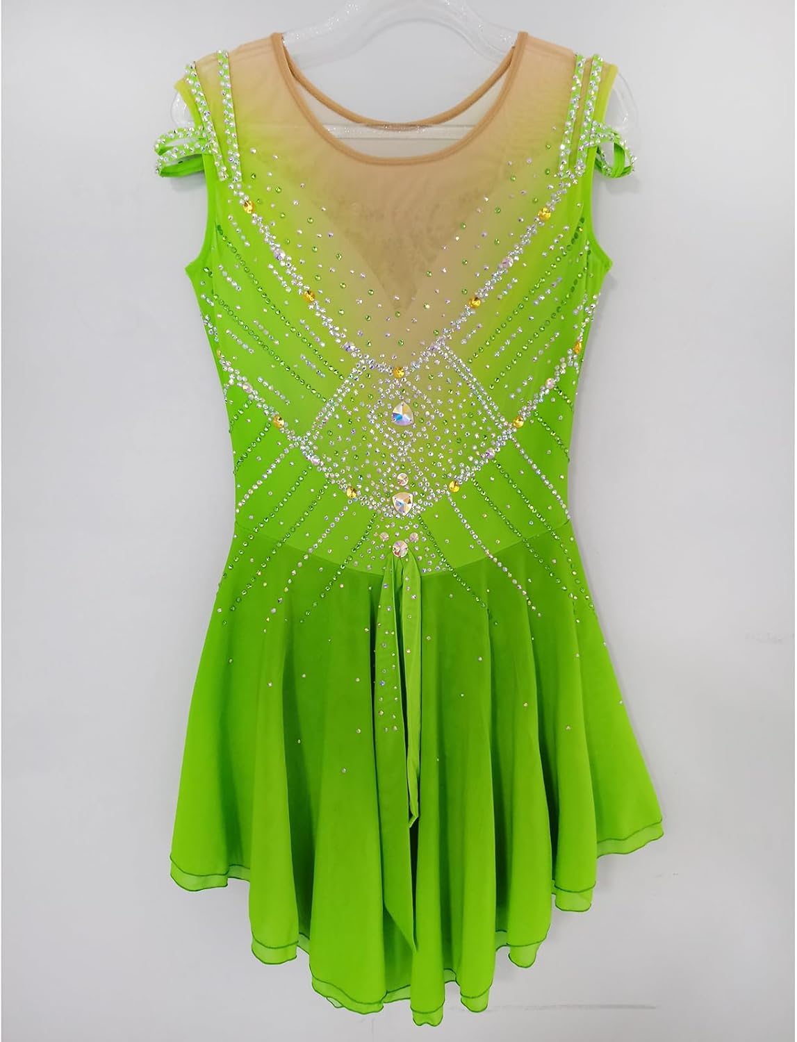 Green Sleeveless Figure Skating Dress for Competitions and Shows Elegant for Performance
