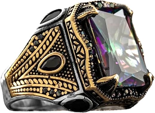 FUAHXYES Adjustable Vintage Rectangle Colors Gemstone Cocktail Rings Luxury Crystal Zircon Personalized Statement Party Ri...