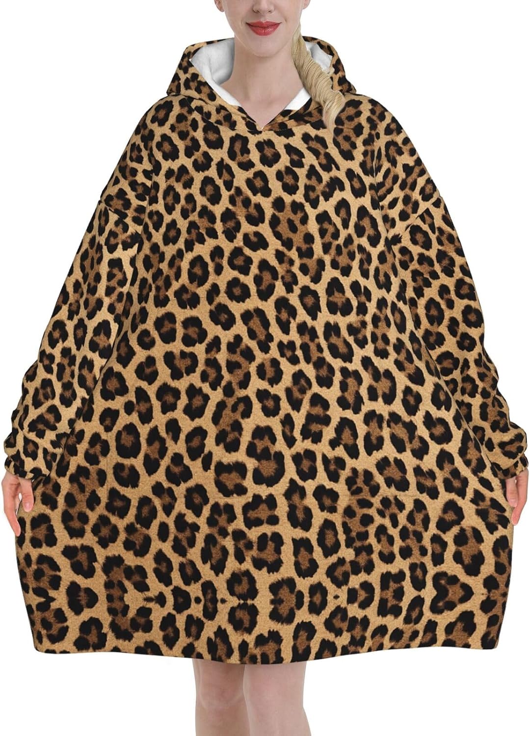 MUSM Leopard Print Print Blanket Hoodie Fleece Sweatshirt Blanket With Sleeves And Pockets