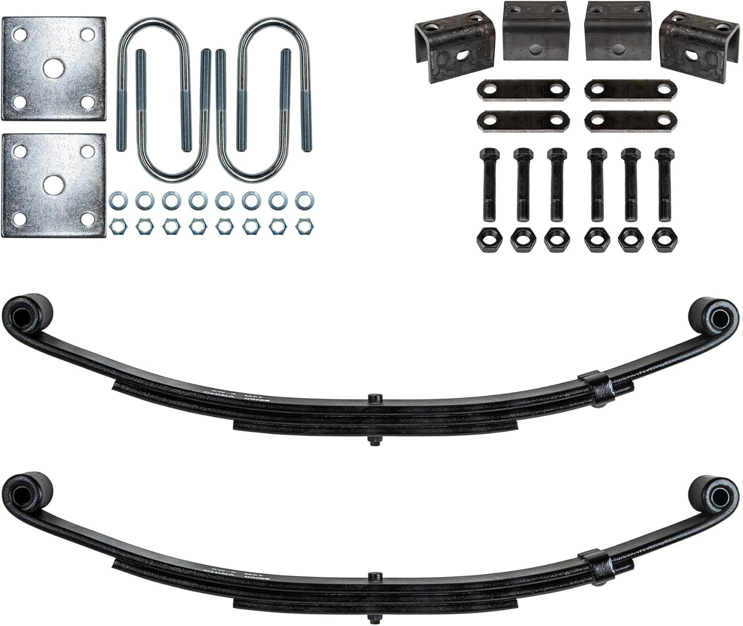 The Trailer Parts Outlet - Trailer 3 Leaf Double Eye Spring Suspension and Single Axle Hanger Kit for 1 3/4" Tube - 2000 lb Axles