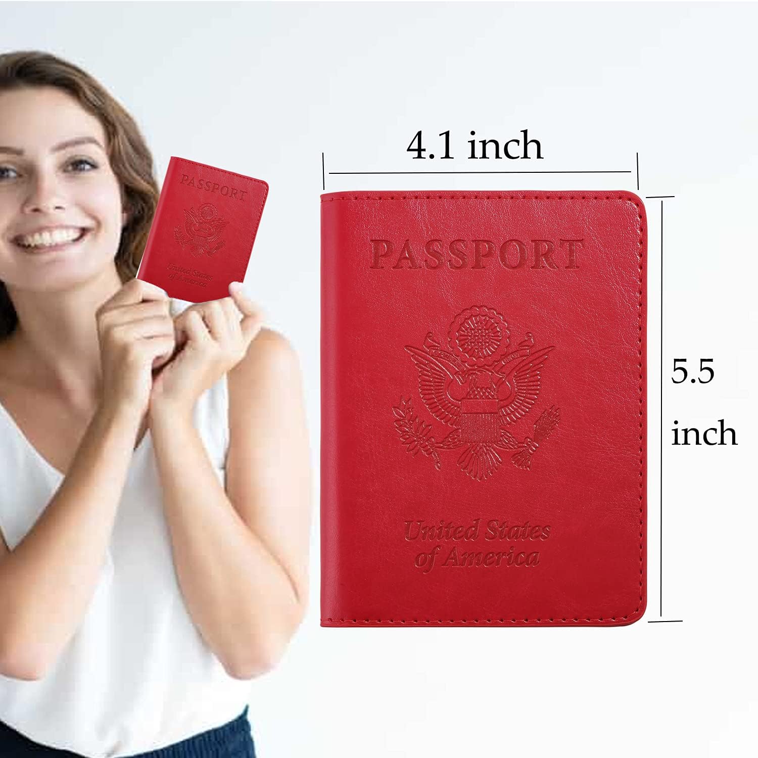  | Passport and Vaccine Card Holder,PU Leather Passport Cover with CDC Vaccine Card Protector,Travel Upgraded Passport Wallet Passport Case for Women Men（Red） | Passport Covers