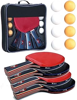 UNIQU Table Tennis Set, Portable Table Tennis Bats and Balls, Ping Pong Paddle for Adult Table Tennis Racket Set with Compact Storage Case (4 Players Set)