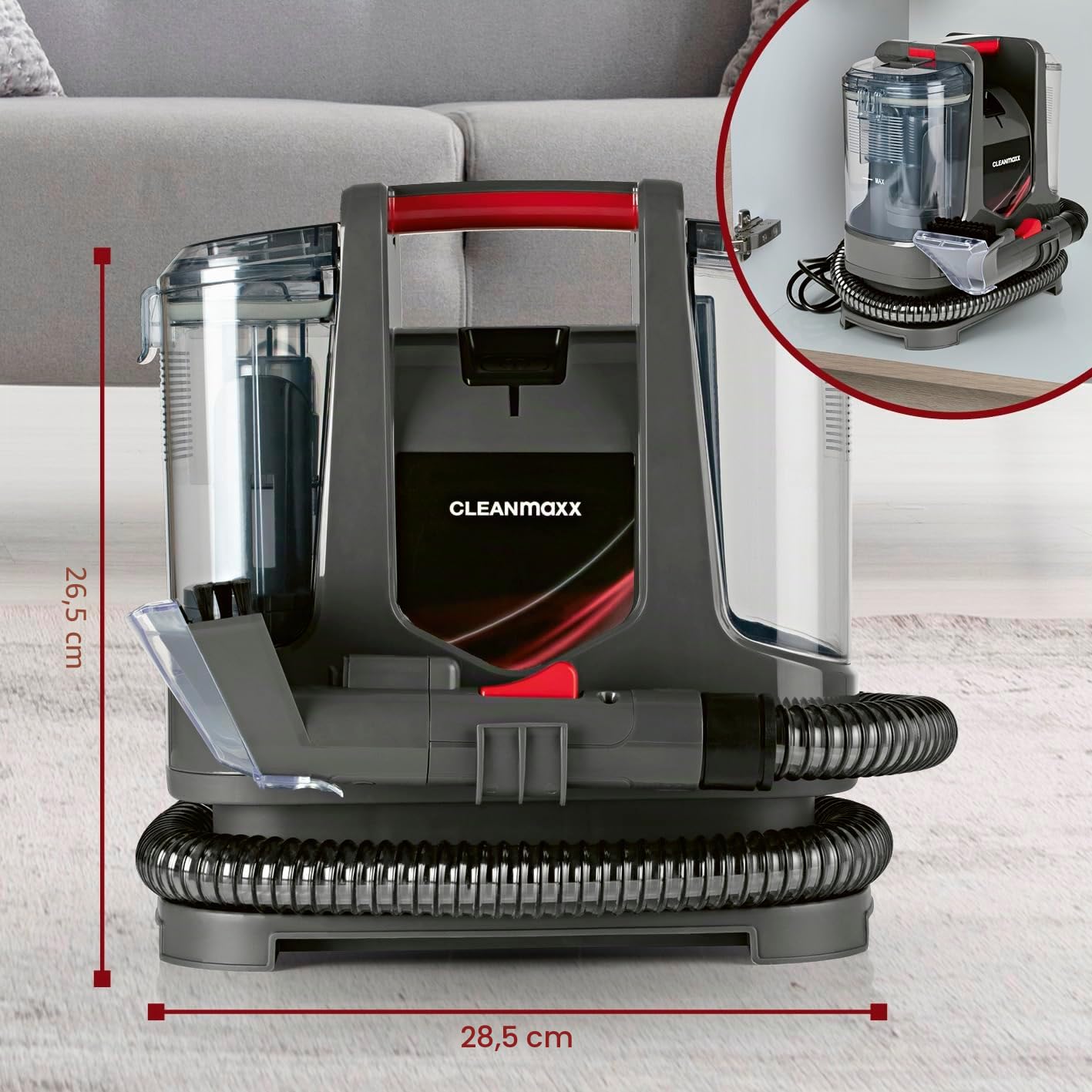 CLEANmaxx Nettoyant pour tapis et tissus d'ameublement compact plus | Aspirateur de lavage inclus EASYmaxx Nettoyeur de tapis | Aspirateur humide et nettoyant pour aspirateur de lavage, adapté pour