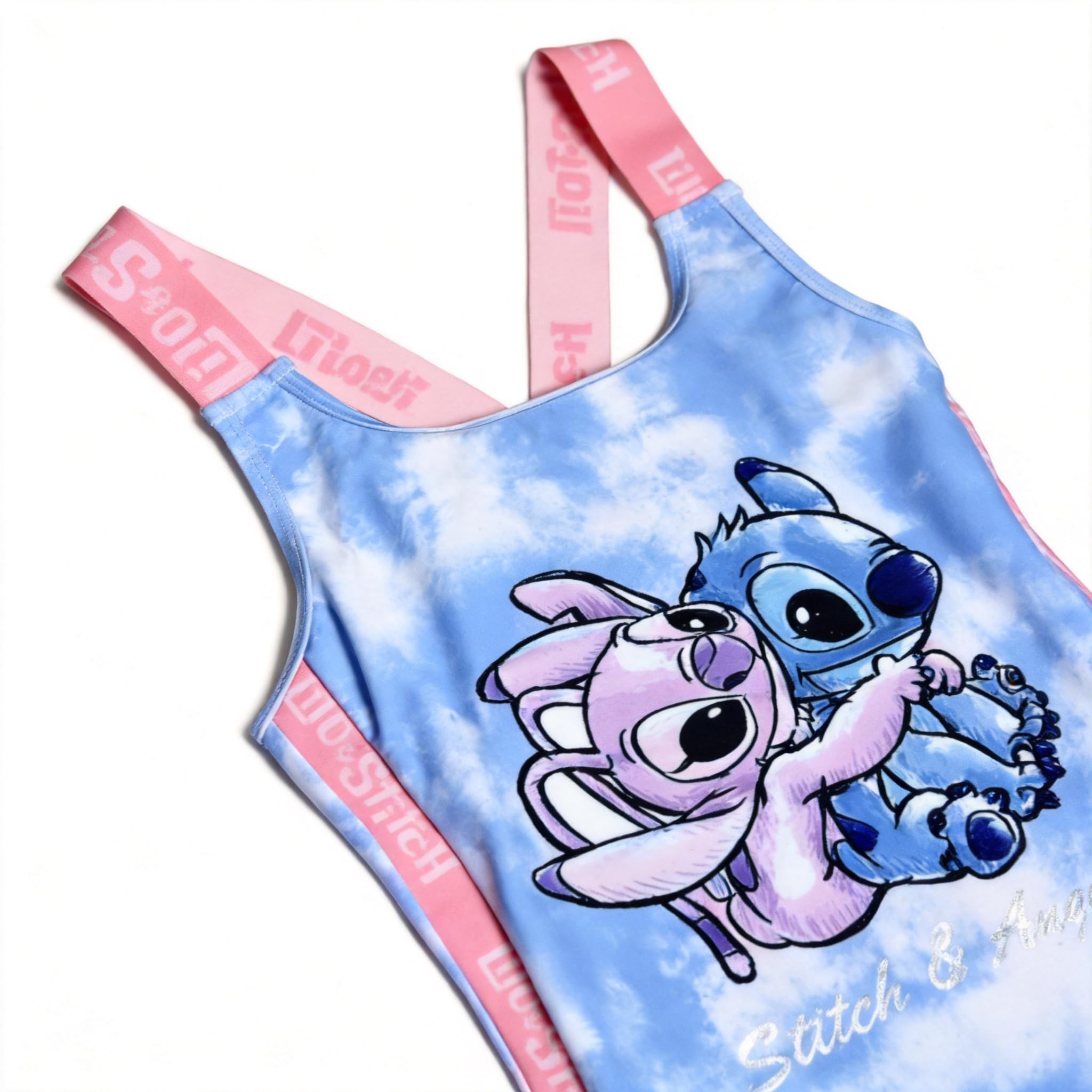 Disney Lilo & Stitch Maillot de Bain Fille 1 Pièce, Costume de Bain Stitch et Angel, Rose ou Bleu, 5 à 13 Ans