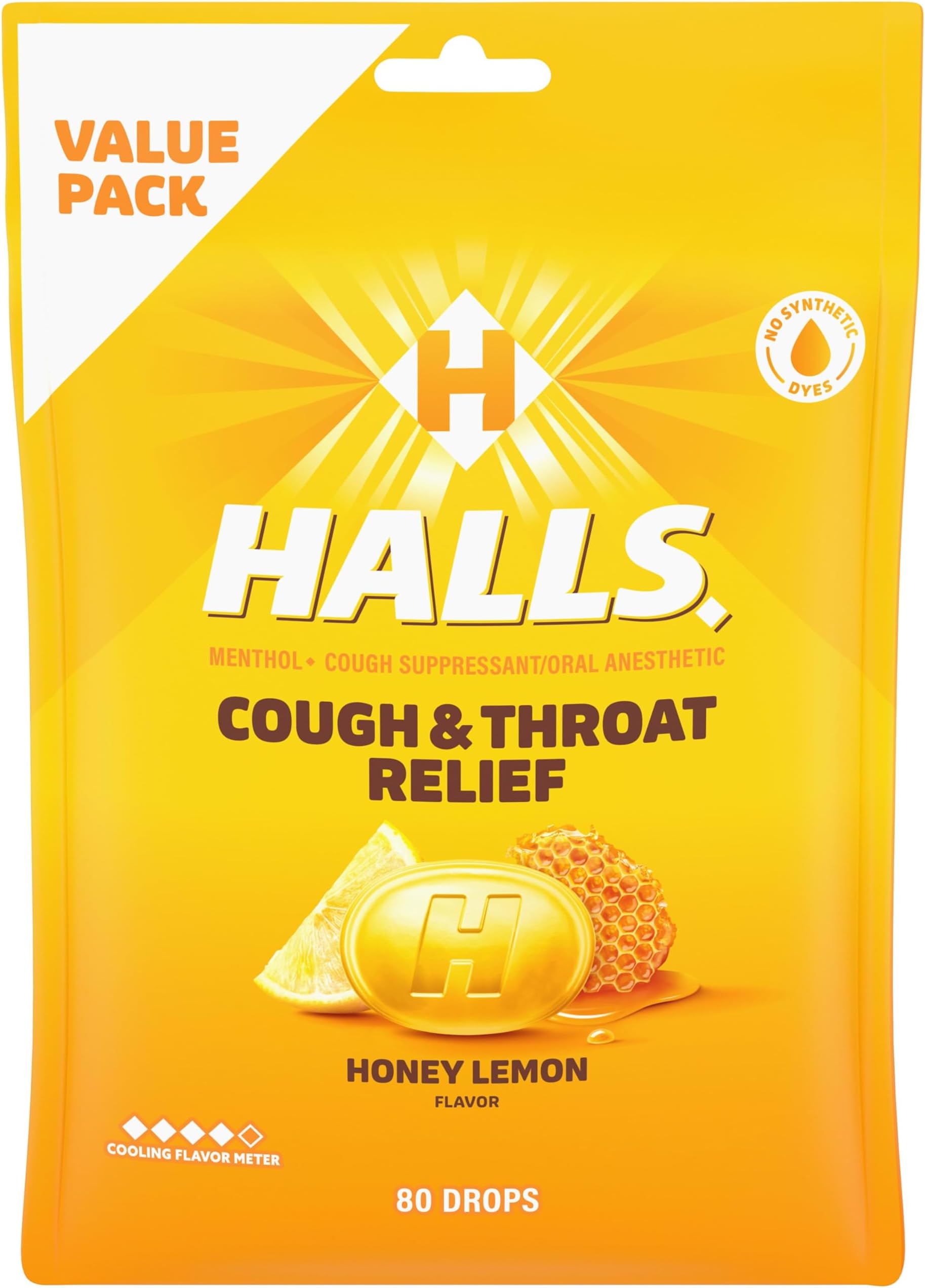 Relief Honey Lemon Cough Drops, Economy Pack, 80 Drops