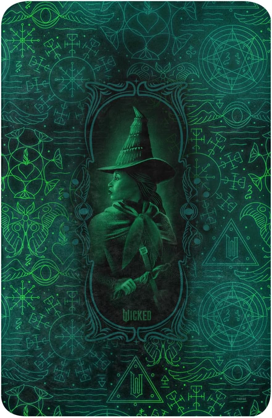 Wicked Elphaba Grimmerie Sherpa Blanket – Officially Licensed Movie Throw – Ultra-Soft Green Fleece with Cozy Sherpa Backing – Fantasy Home Decor Blanket for Fans, 37 x 57