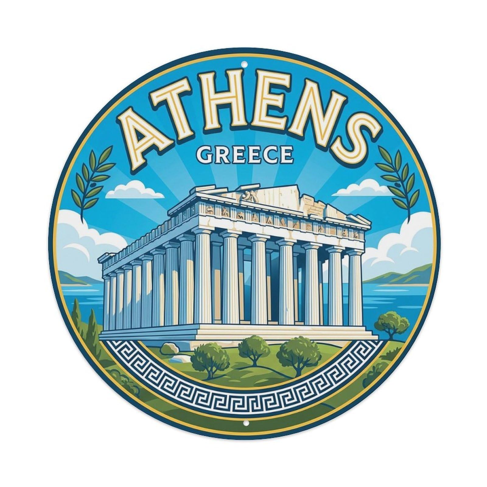 Vintage Travel Greece Athens Vintage Metal Tin Sign Plaque Wall Decor for Cafe, Club Bar, Office, Garden Metal Poster 8x8Inch
