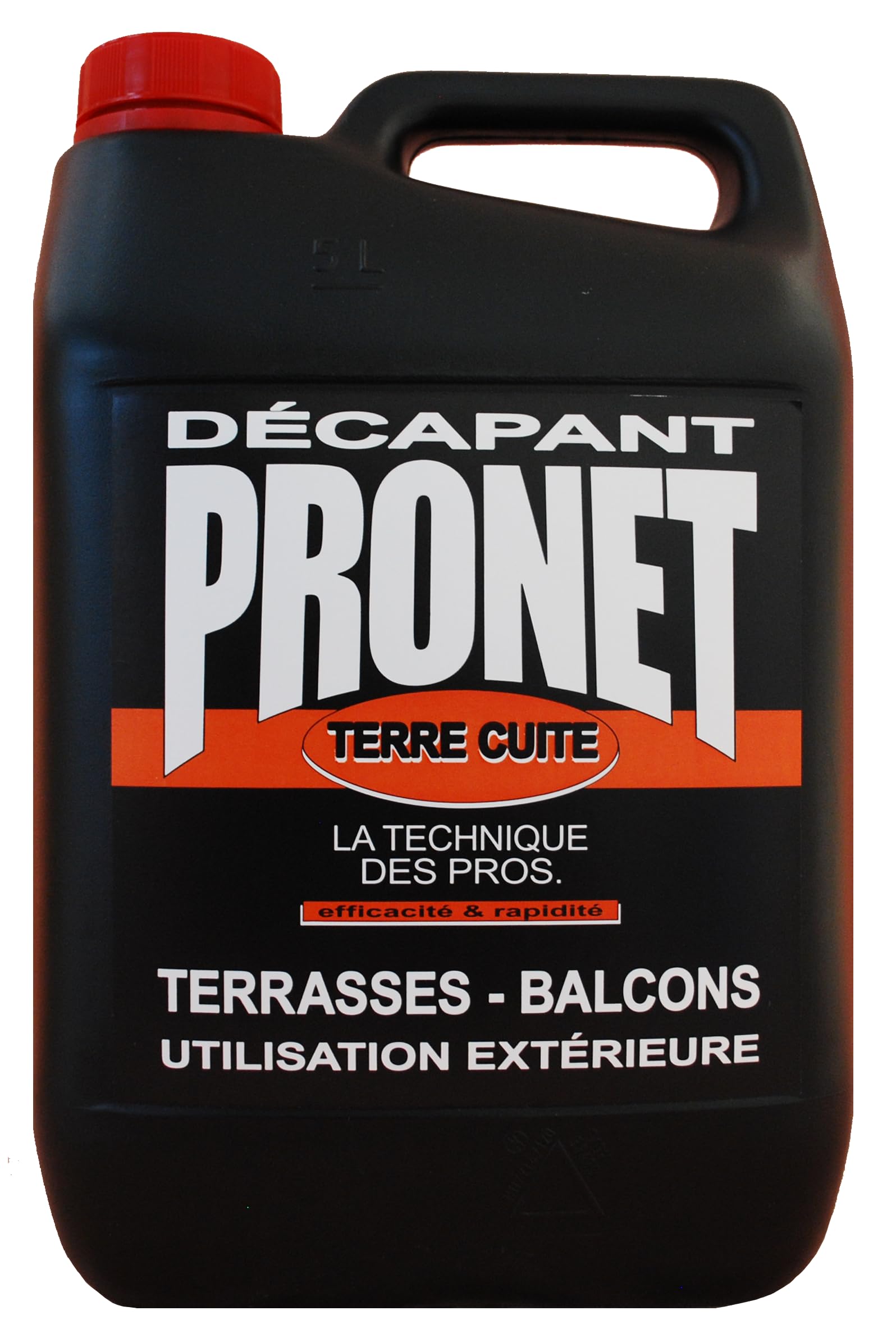 PRONET - Décapant Sols et dallages - Nettoie et décape tous types de sols extérieurs - Elimine les traces noires, salissures et mousses sur terrasse et allée - Formule concentrée à diluer - Bidon 5 L