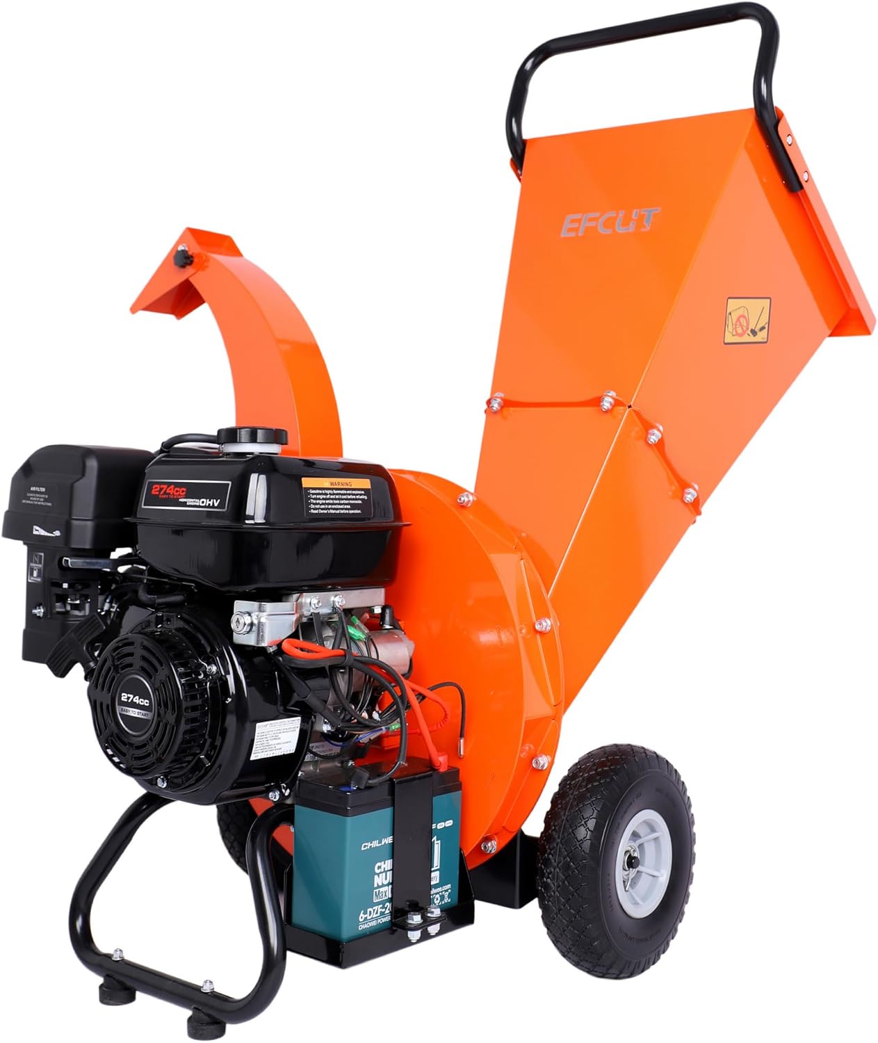 C40E 4" Wood Chipper, Easy Key Start, 9HP 274cc Gas Powered Engine, 4 inch Max Branch Capacity, Heavy Duty Shredder Mulcher with Electric Start