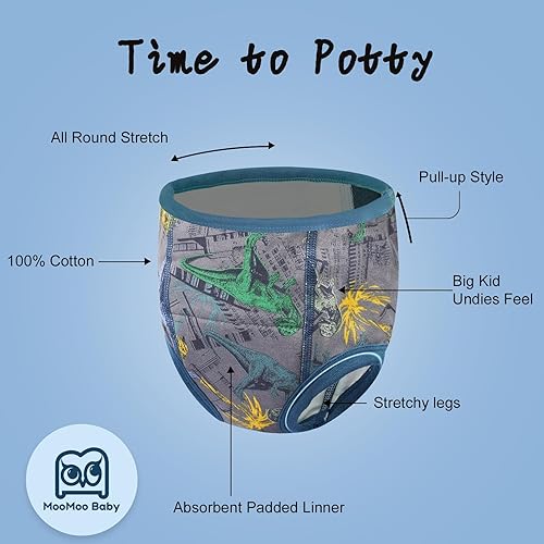Miniatura 4 de MooMoo Baby Ropa interior absorbente de entrenamiento para ir al baño, 4 paquetes de pantalones de entrenamiento de algodón para niños 5T