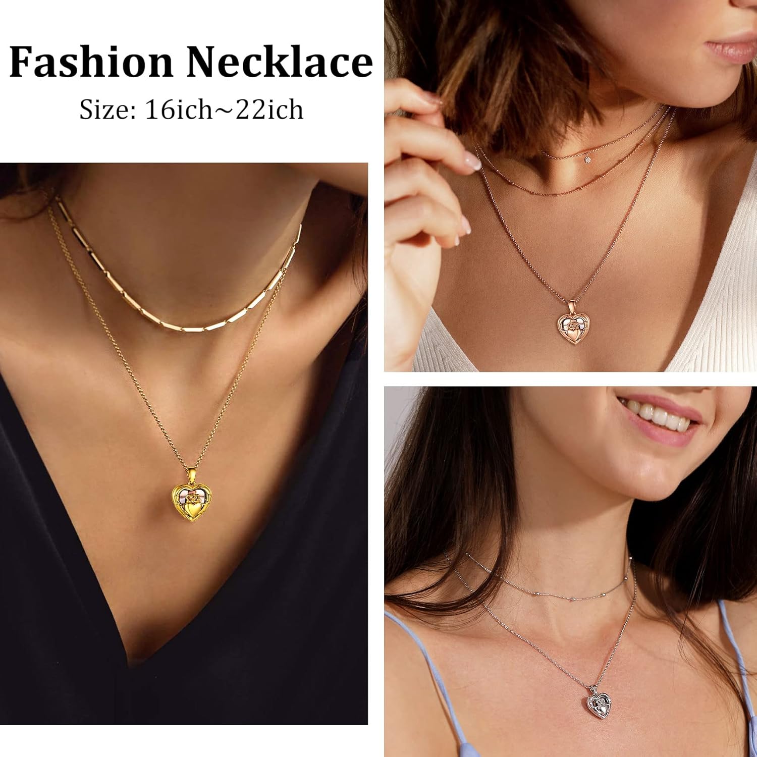 Bestyle Sterling Silver Heart Locket Necklace for Women, Dainty Cute Small Heart Locket Pendant in Gold/Rose Gold/Silver, Love Statement Jewelry Gift for Mother Wife