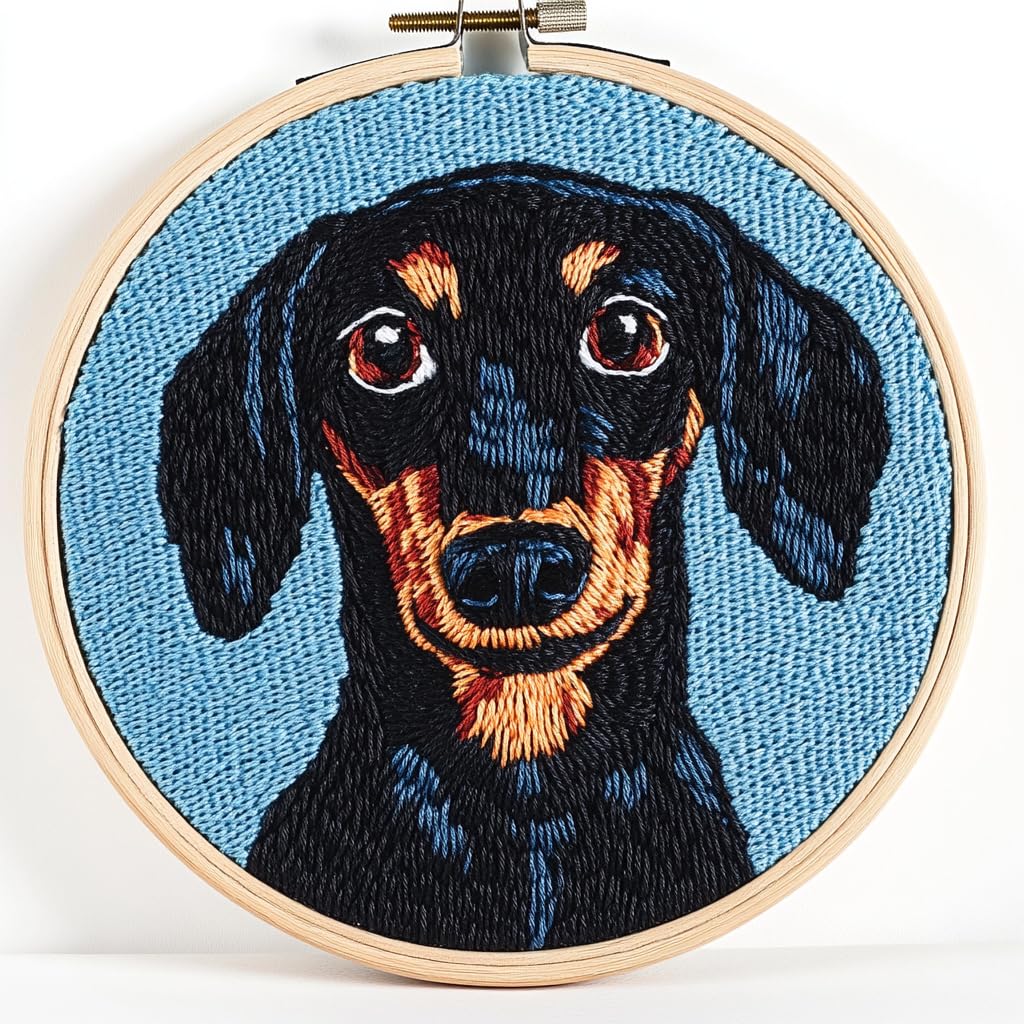 Punch Needle Kits Cute Black Dachshund Dog Easy for Beginners DIY Punch Needle Yarn Starter Embroidery Set for Craft Lovers with Printed Pattern and Hoop for Home Decor 20x20cm(6)