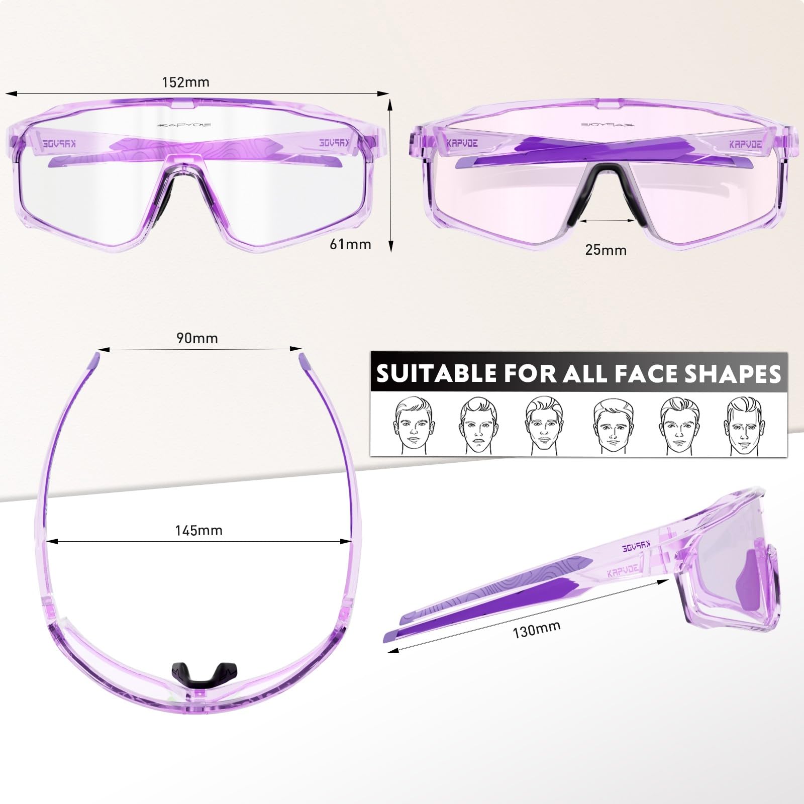 KAPVOE Gafas de Ciclismo Fotocromáticas Bicicleta Montaña Transparentes MTB Hombre Mujer Gafas de Sol Deportivas Running - K93