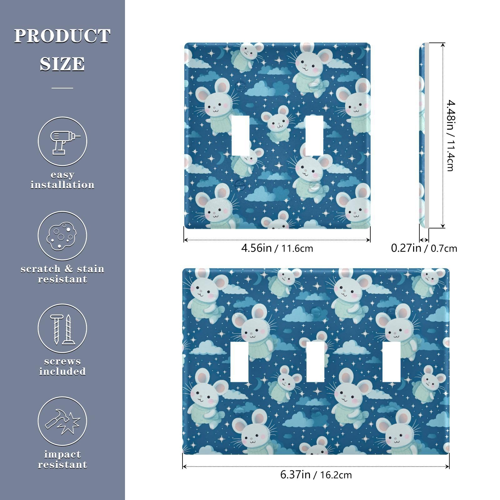 Light Switch Cover Cute Mouse Wall Plates for Electrical Outlets 3 Gang 202a8516