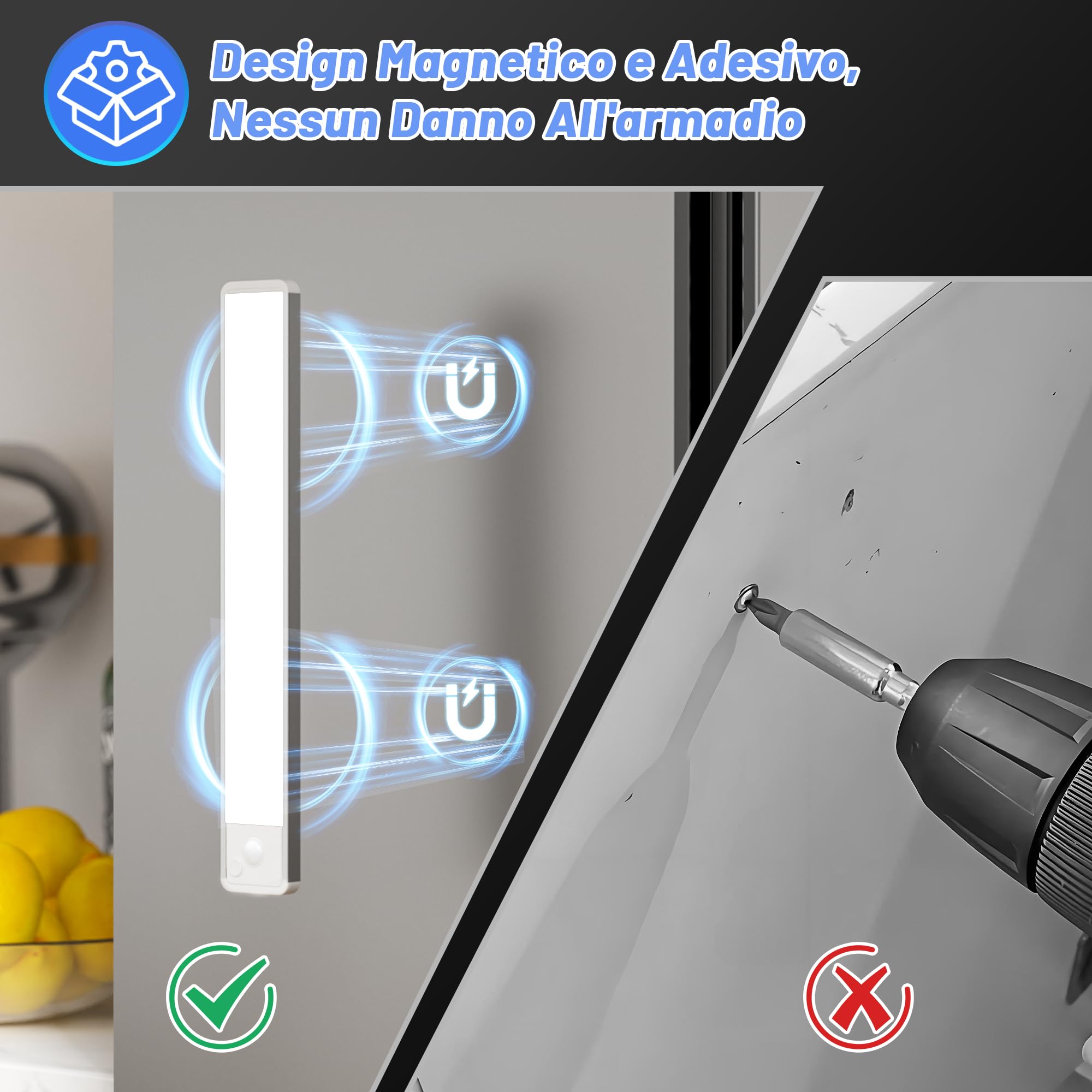 GWULC Luce LED Sottopensile Cucina Luci: Armadio Lampada Sensore Movimento Batteria USB Ricaricabile Senza Fili Interno Strisce Lampade Adesive Sotto Pensile Light Pensile illuminazione Barra