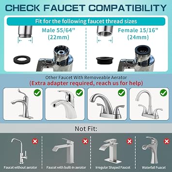 CECEFIN 1440oSink-Water-Filter Faucet-Extender 3.0 Telescopic - Carbon Purifier Reduce 99% Chlorine, NSF Test Bathroom Kitchen Aerator, Swivel Long Arm Extension for Toddlers, Hard Water Softener