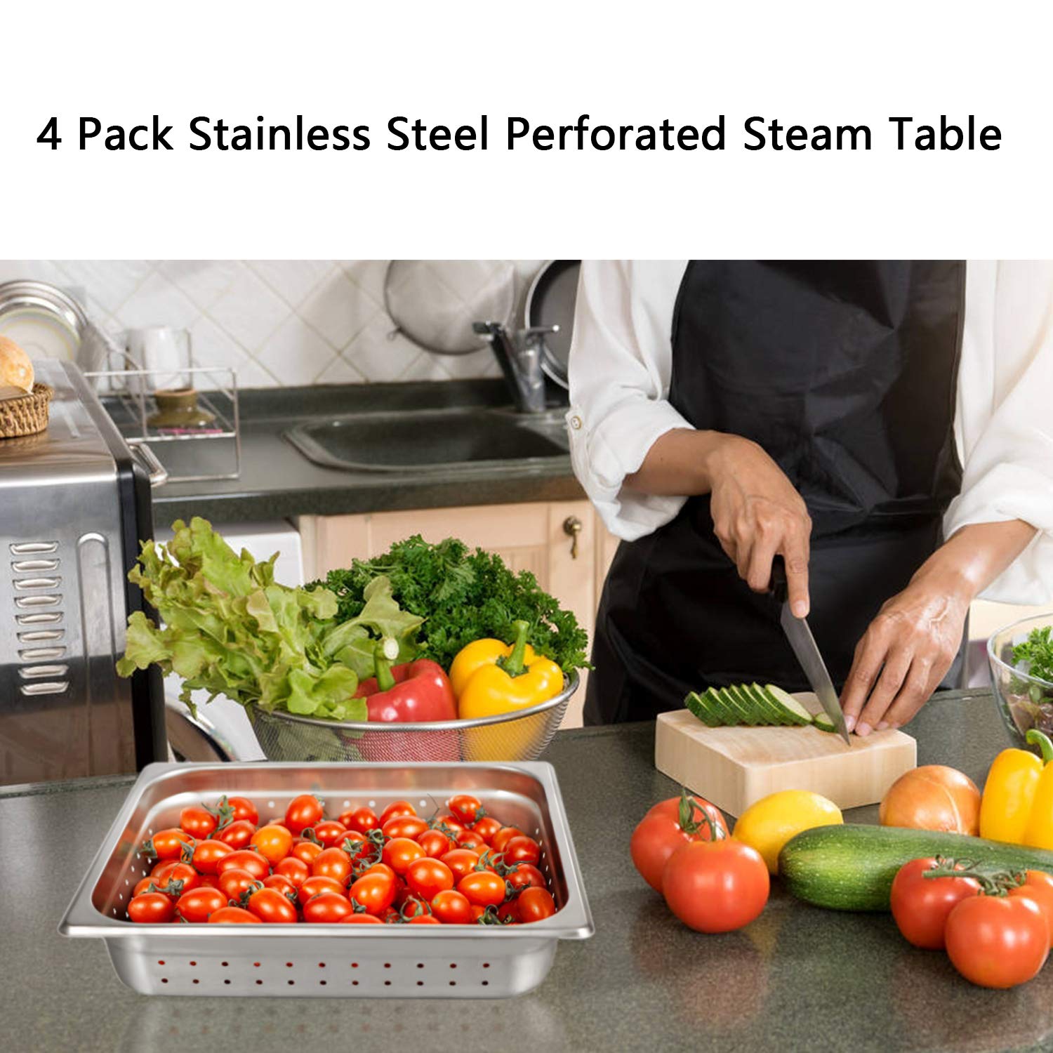 5.9" De Profundidad Tamaño Completo Sartén De Vapor Perforada, 20L Acero Inoxidable Anti-Jam Servicio Hotel Pan Para Fiestas, Restaurantes, Suministros De Catering Bandeja (Paquete De 4)