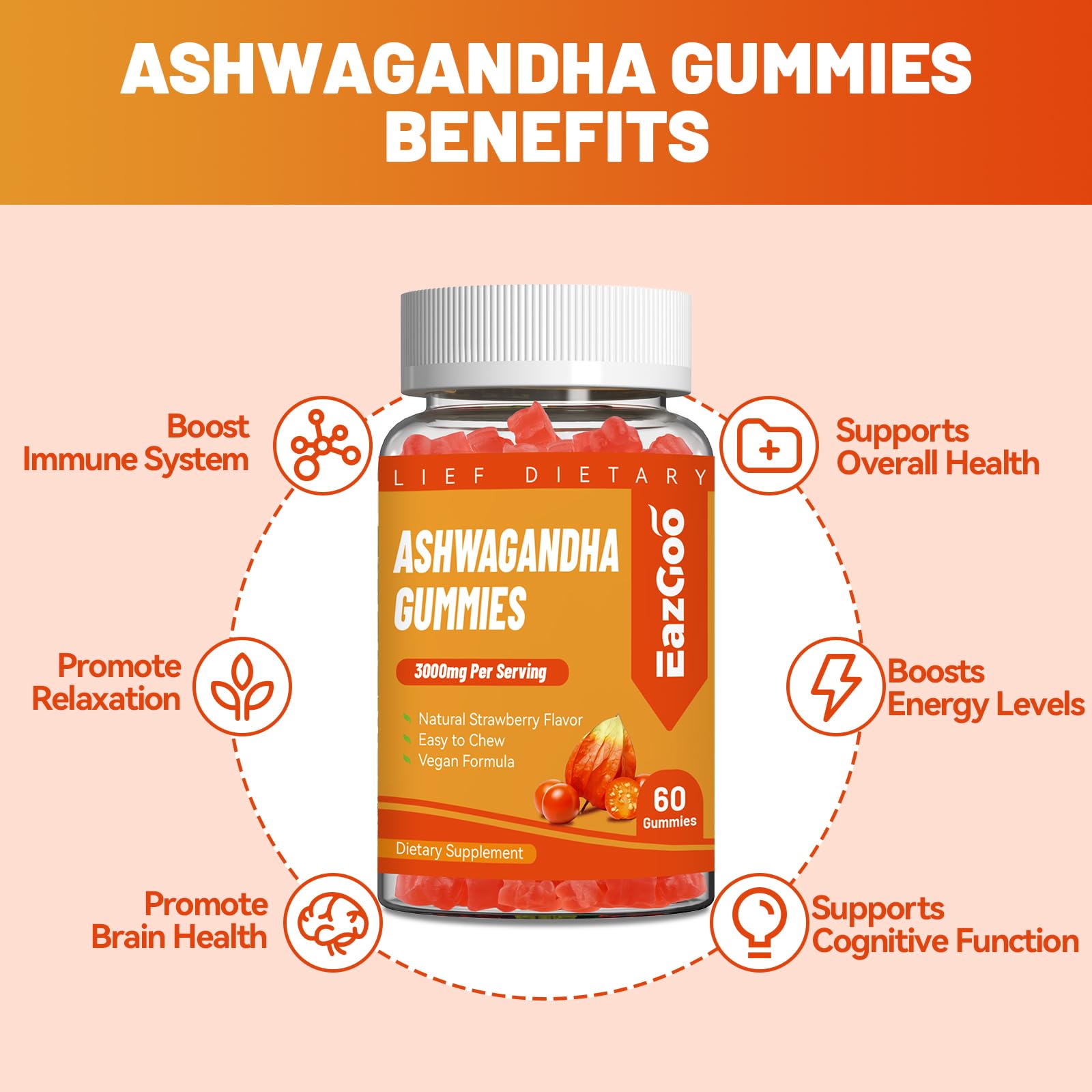 3000mg Ashwagandha Gummies,Calm &Stress Relief,Energy Booster,60ct — Amazon image 2