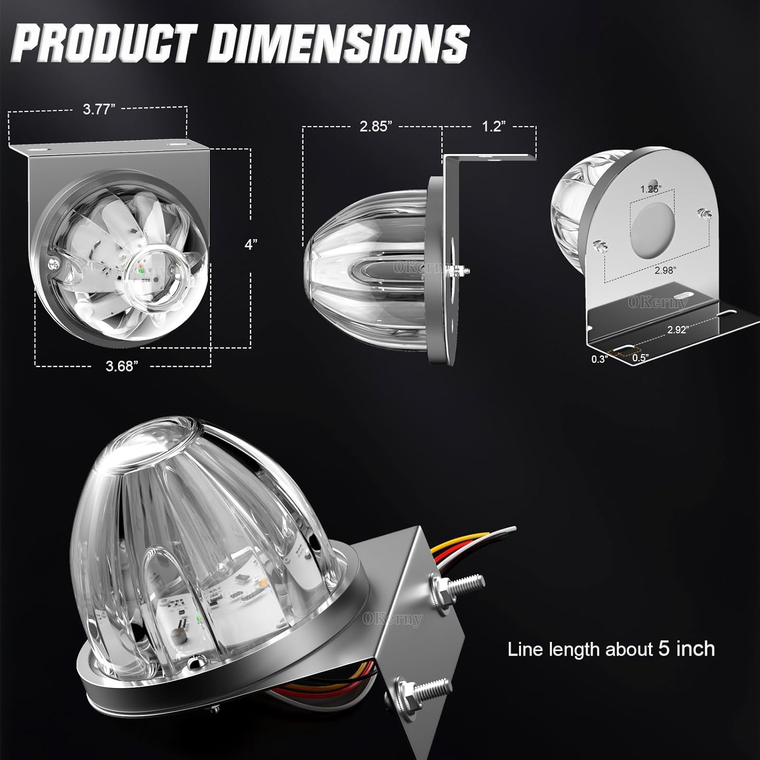 2-Pack Dual Color Watermelon Lights LED Steady + Strobe Watermelon-Shaped Roof Clearance Warning Side Marker Lights with Stainless Steel Bracket Amber/Purple for Truck, Trailer, RV, Pickup