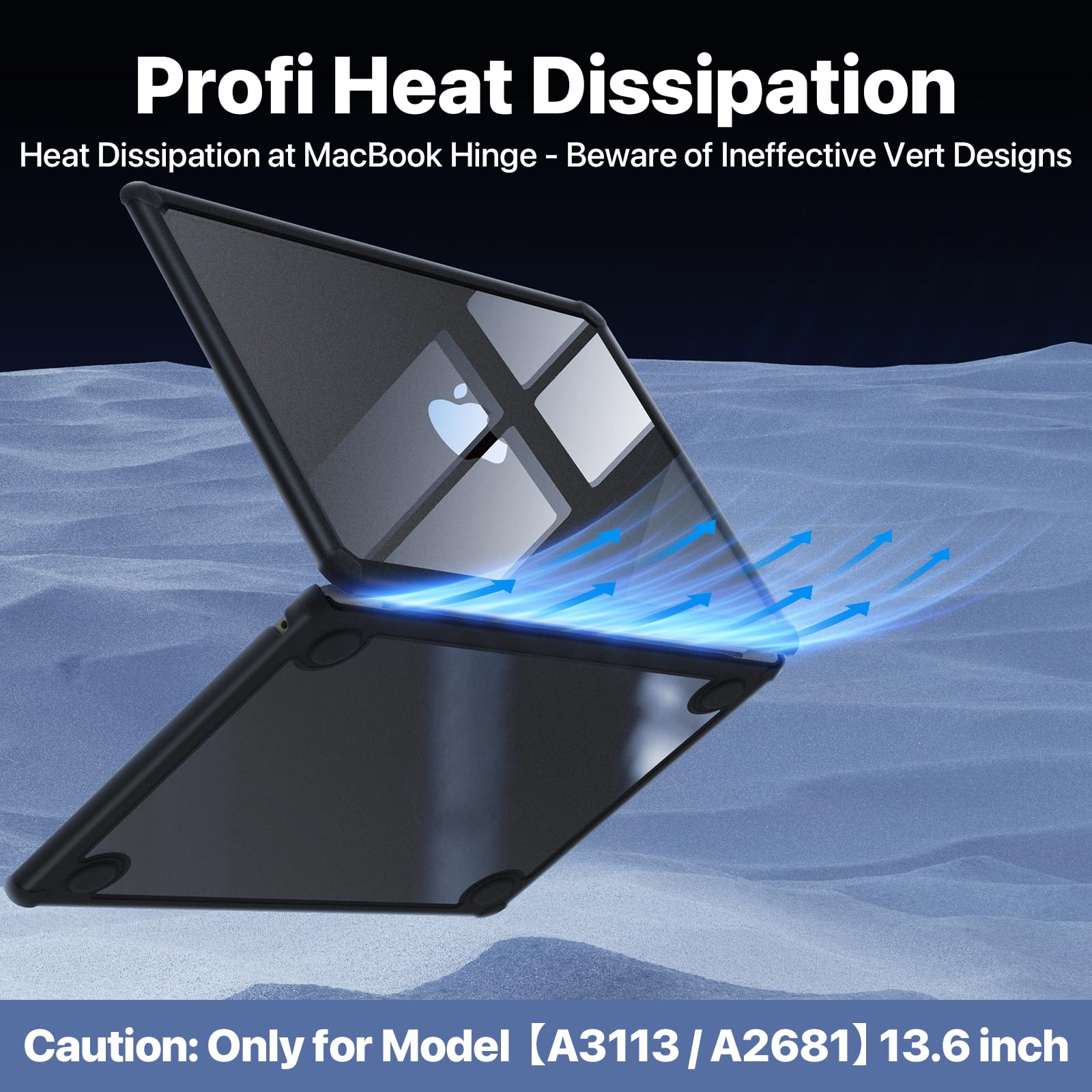 Soonjet Custodia per MacBook Air 13" | M5 M4 M3 M2 2026-2022 13.6'' | Profi ShockBumper | Protezione contro le cadute militare | Cover rigida trasparente | Nero cristallo