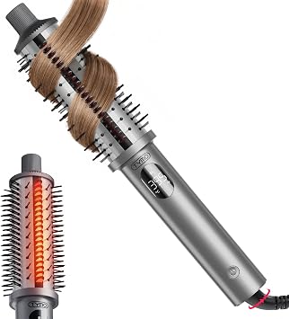 TYMO STYLUX PRO Thermal Brush Curling Brush, 1.5 Inch Heated Round Volumizer, Hair Straightener and Curler 2 in 1, 800M Negative Ion for Smoother, LCD Display, 5 Temp, Dual Voltage, Gray