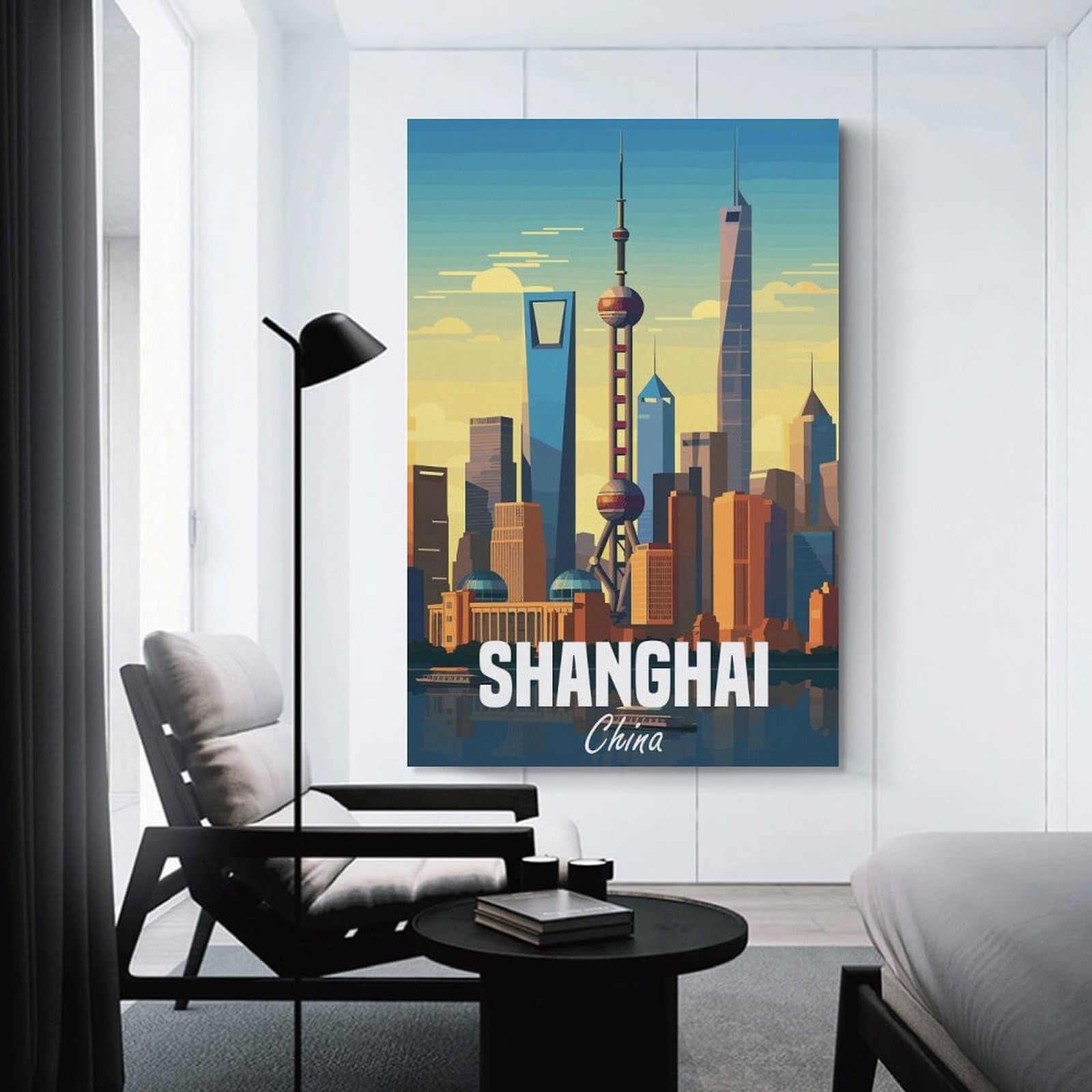 Junmoney Shanghai China Canvas Art Print, 20x30inch(50x75cm), for Office Decor, Home Working Or Creative Rooms, Wall Art That Adds Style to Work Areas