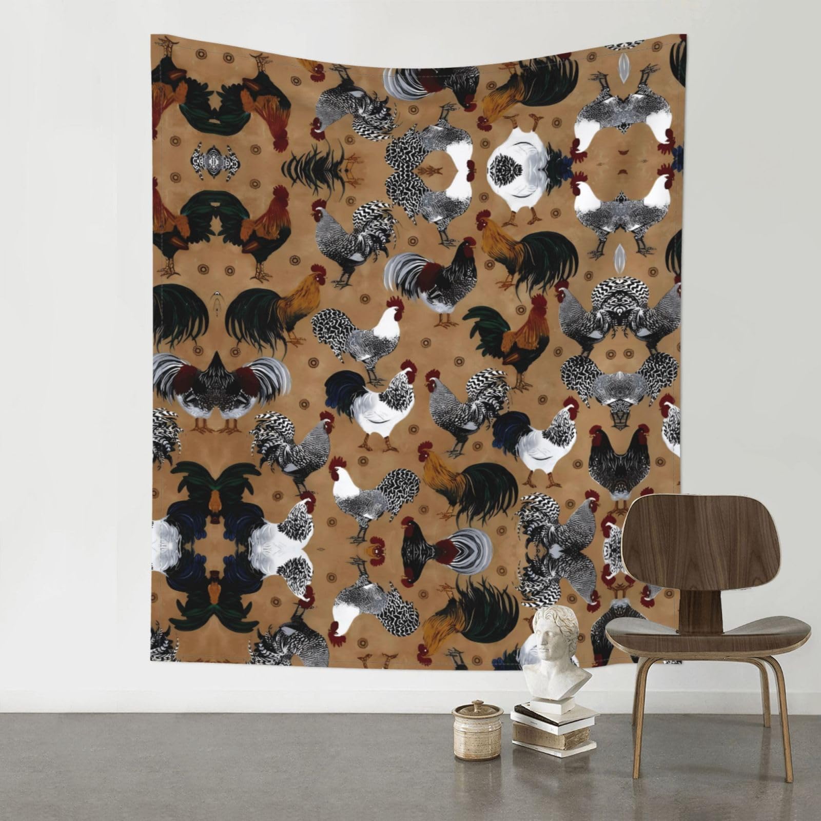WHJSHOP Rooster and Chicken Print Prints Original Wall Tapestry 60x51in – Boho Throw Blanket for Dorm Decor, Beach Picnic, & Bedroom Layering