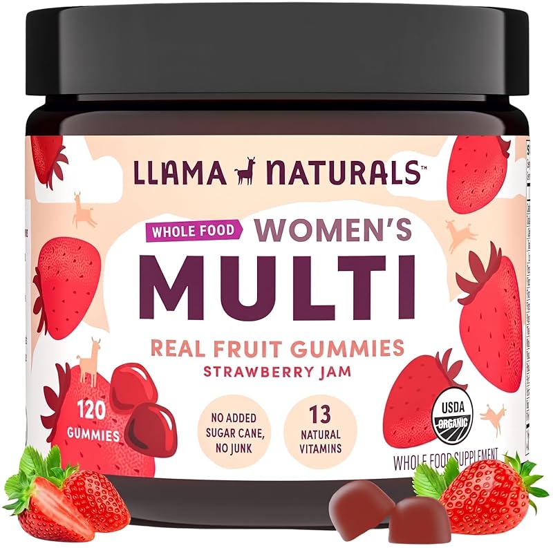 Llama Naturals Multivitamínico para Mulheres Vegano com Vitaminas A, C, D, E, K e Complexo B, 120 gomas de morango